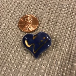 Small ceramic blue and gold heart pin
